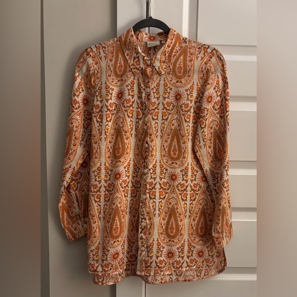Spartina 449 Tops - Spartina 449 Orange and White Linen Paisley Blouse